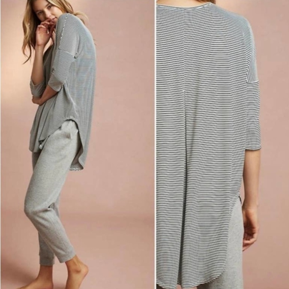 Anthropologie Floreat Striped Tunic Top in Navy Blue and White Stripe